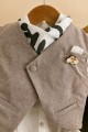 Βαπτιστικό ρούχο αγόρι με καφέ γιλέκο και λαδί λινό παντελόνι