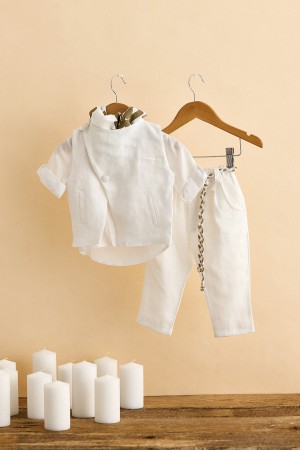 Βαπτιστικό ρούχο αγόρι λευκό λινό 