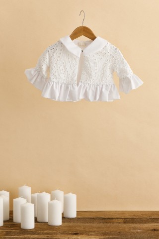 Ζακέτα λευκή με τούλι και βολάν