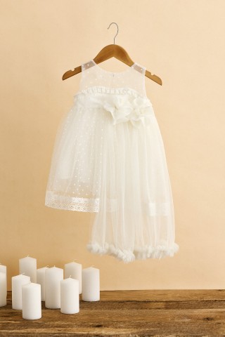 Βαπτιστικό φόρεμα με μισή τούλινη φούστα και πουά τούλι