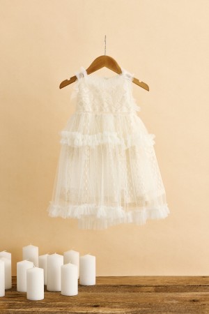 Βαπτιστικό φόρεμα εκρού με ρόμβους και τριανταφυλλάκια