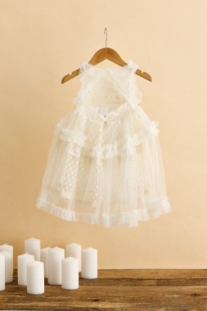 Βαπτιστικό φόρεμα εκρού με ρόμβους και τριανταφυλλάκια