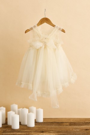 Βαπτιστικό φόρεμα εκρού με φιόγκο στην πλάτη