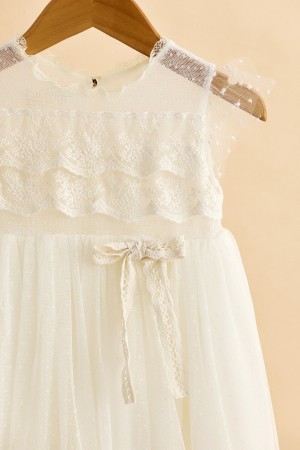 Εκρού βαπτιστικό φόρεμα με δαντέλα μη με λησμόνει