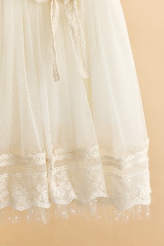 Εκρού βαπτιστικό φόρεμα με δαντέλα μη με λησμόνει