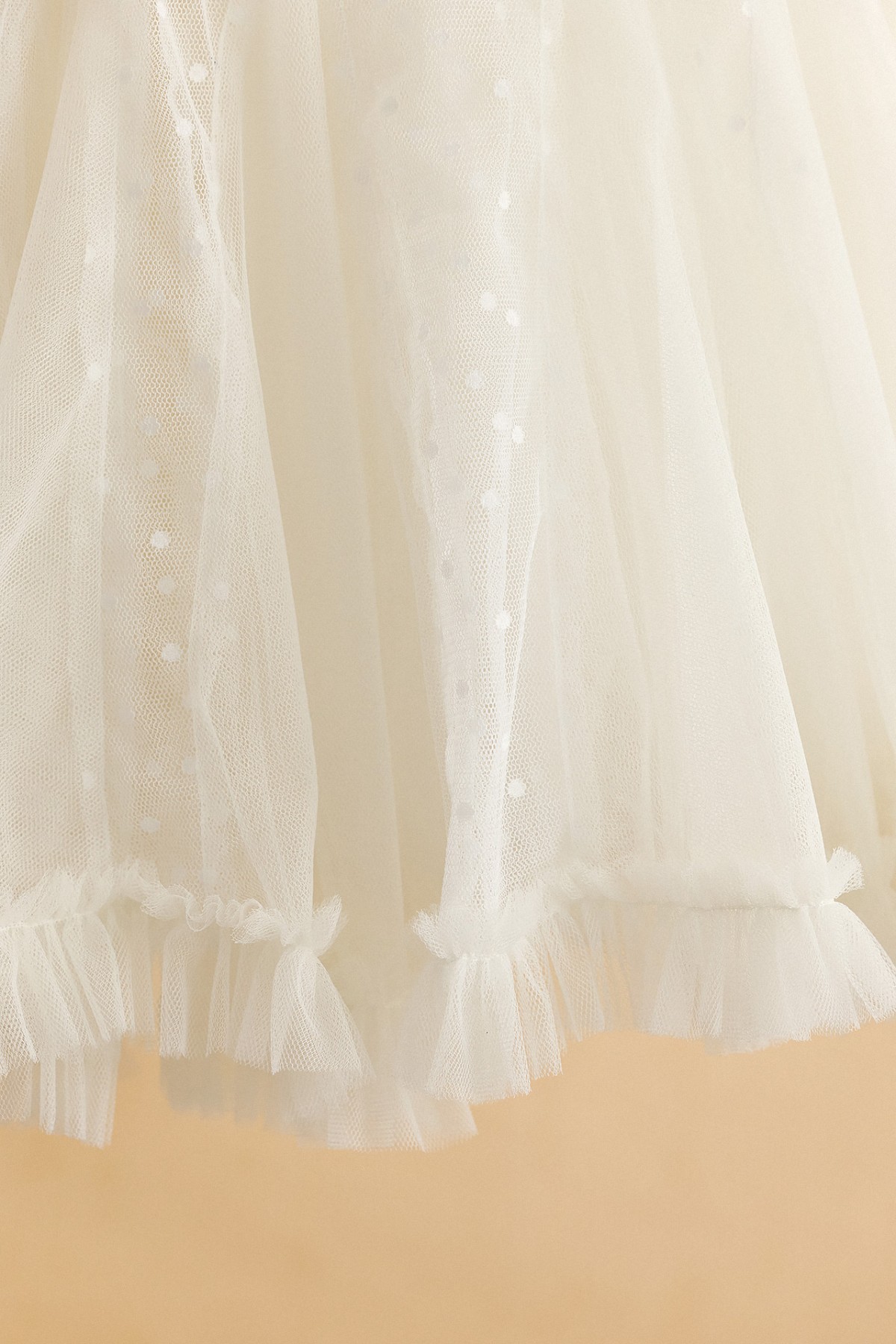 Βαπτιστικό φόρεμα εκρού πουά τουνίκ με δαντέλα