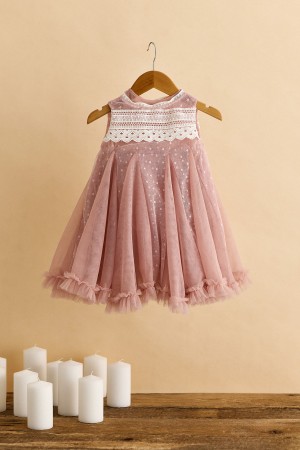 Βαπτιστικό φόρεμα σάπιο μήλο πουά τουνίκ με δαντέλα