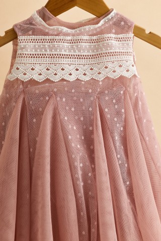 Βαπτιστικό φόρεμα σάπιο μήλο πουά τουνίκ με δαντέλα