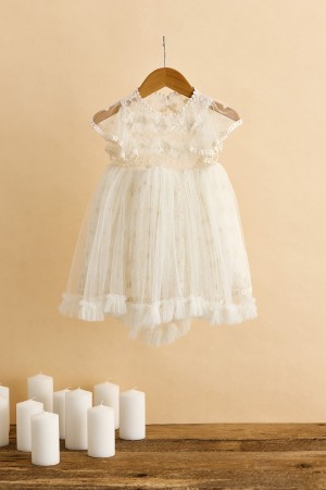 Βαπτιστικό φόρεμα εκρού δαντέλα με ανάγλυφα λουλουδάκια