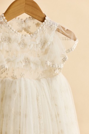 Βαπτιστικό φόρεμα εκρού δαντέλα με ανάγλυφα λουλουδάκια