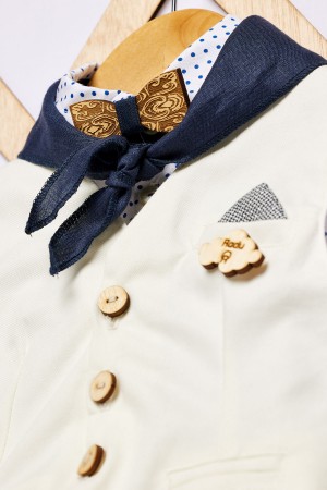 Βαπτιστικό σύνολο αγόρι με πουά πουκάμισο και γκρι παντελόνι