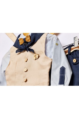 Βαπτιστικό σύνολο αγόρι με ριγιέ πουκάμισο και μπλε λινό παντελόνι Βαπτιστικό σύνολο αγόρι με ριγιέ πουκάμισο και μπλε λινό παντελόνι