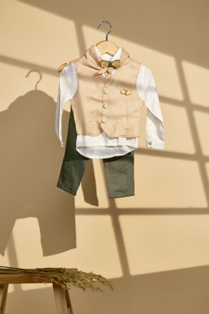 Βαπτιστικό σύνολο με λινό χακί παντελόνι