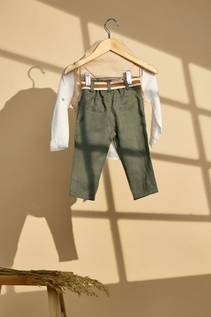 Βαπτιστικό σύνολο με λινό χακί παντελόνι