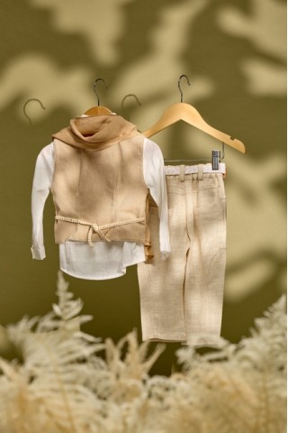 Βαπτιστικό σύνολο μπεζ παντελόνι με μπεζ γιλέκο