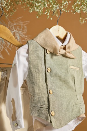 Βαπτιστικό σύνολο με χακί γιλέκο και εκρού παντελόνι