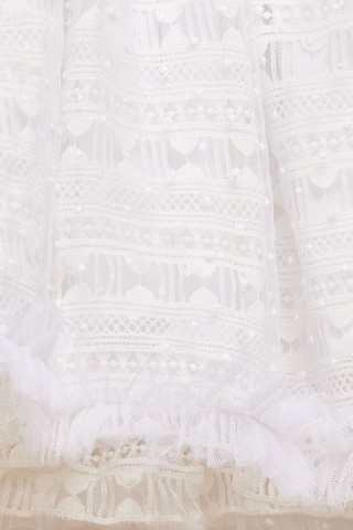 Λευκό φόρεμα βάπτισης με πουά κεντημένο τούλι και φουντίτσες