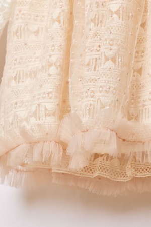 Σάπιο μήλο βαπτιστικό φόρεμα με εκρού δαντέλα και σάπιο μήλο φτερά