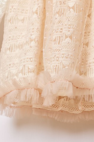 Σάπιο μήλο βαπτιστικό φόρεμα με εκρού δαντέλα και σάπιο μήλο φτερά