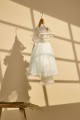 Βαπτιστικό φόρεμα εκρού πουά με διαφανές ντεκολτέ 