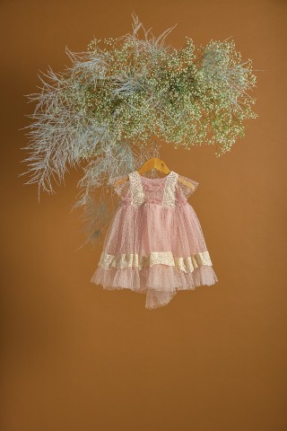 Βαπτιστικό φόρεμα σάπιο μήλο με πουά ψιλό φλόκο Βαπτιστικό φόρεμα σάπιο μήλο με πουά ψιλό φλόκο