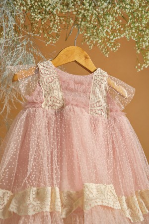 Βαπτιστικό φόρεμα σάπιο μήλο με πουά ψιλό φλόκο