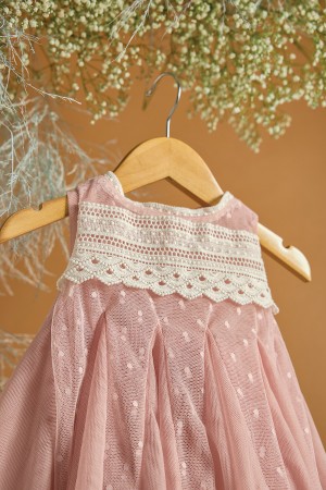 Βαπτιστικό φόρεμα σάπιο μήλο πουά τουνίκ με δαντέλα