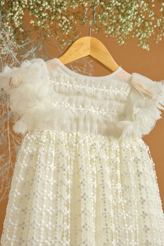 Βαπτιστικό φόρεμα με δαντέλα υπόλευκη γκυπούρ