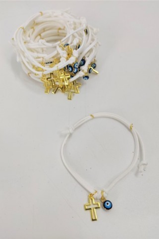 μαρτυρικό βραχιολάκι λευκό με μάτι και σταυρό