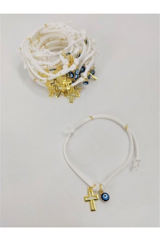 μαρτυρικό βραχιολάκι λευκό με μάτι και σταυρό